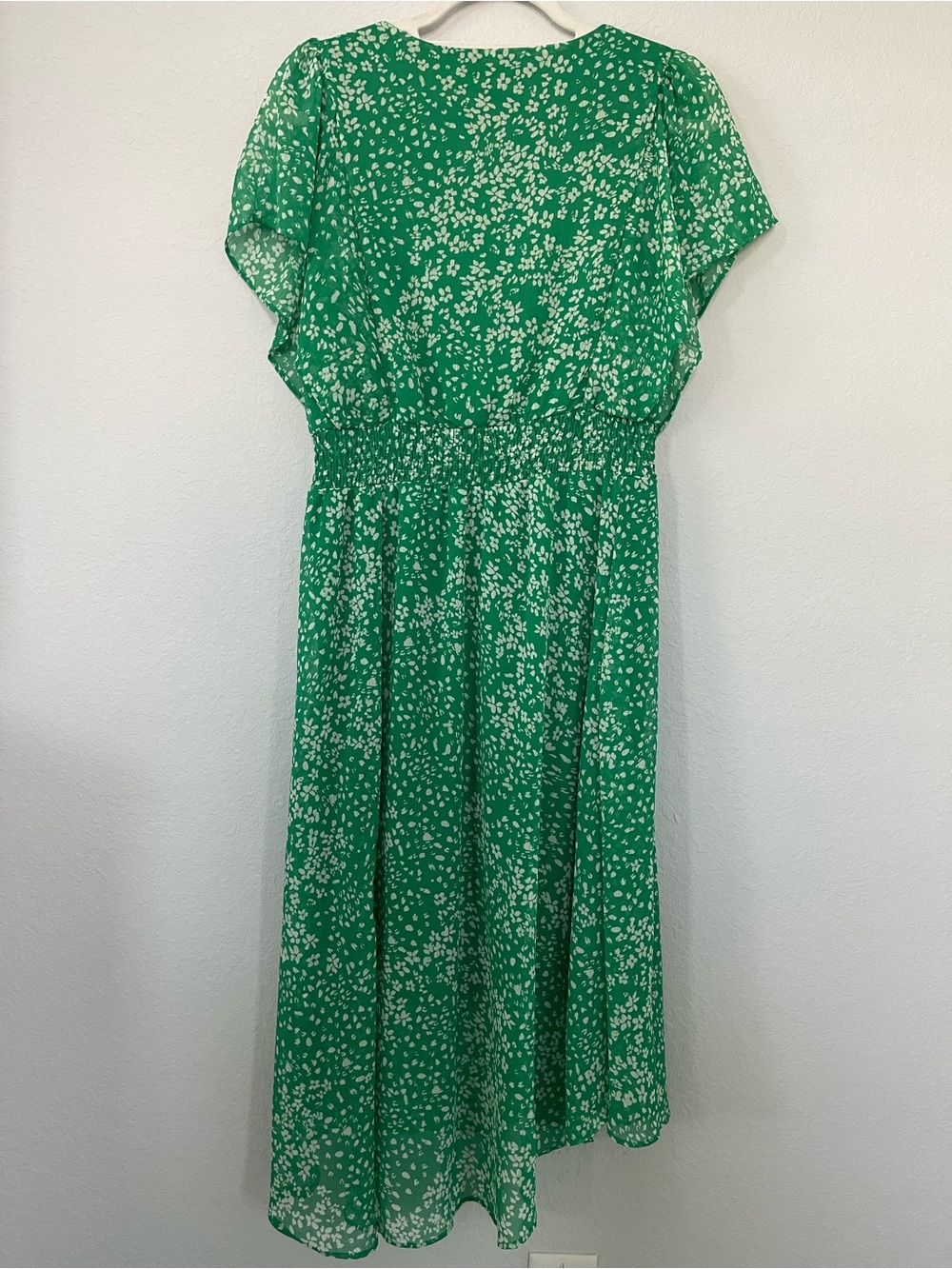 DKNY Green Floral Flutter Sleeve High Low Midi Dress 12P Petite - Picture 7 of 8